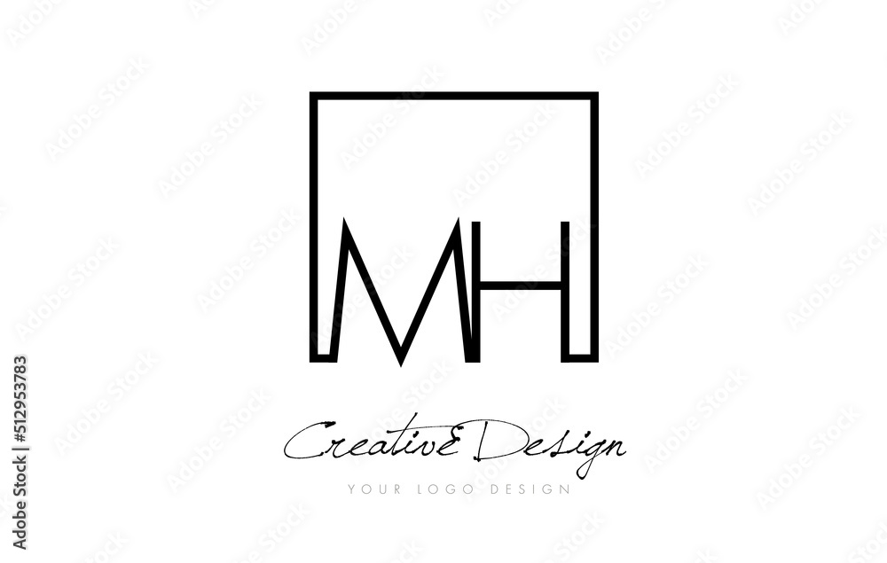 MH Square Frame Letter Logo Design with Black and White Colors. MH Square Frame Letter Logo Design with Black and White Colors.