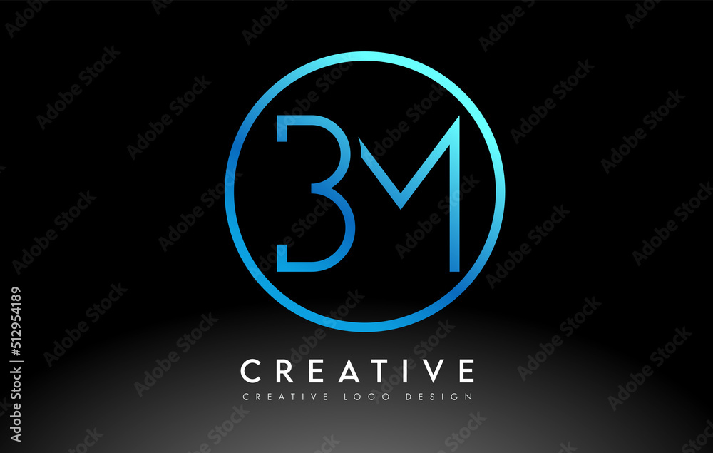 Fototapeta premium Neon Blue BM Letters Logo Design Slim. Creative Simple Clean Letter Concept.