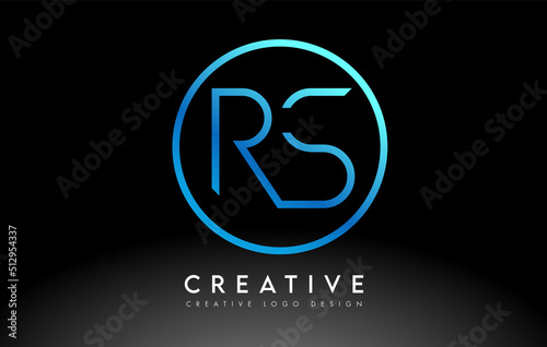 Neon Blue RS Letters Logo Design Slim. Creative Simple Clean Letter Concept.