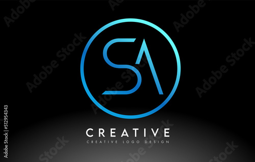 Wallpaper Mural Neon Blue SA Letters Logo Design Slim. Creative Simple Clean Letter Concept. Torontodigital.ca