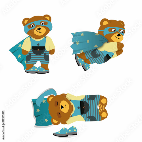 teddy bear superhero, character, fabulous teddy bear in a superhero costume, bear sleeps, bear flies
