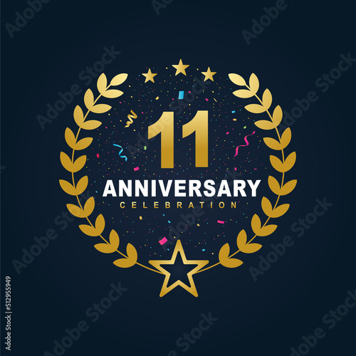 11 Anniversary celebration design, luxurious golden color 11 years Anniversary design.