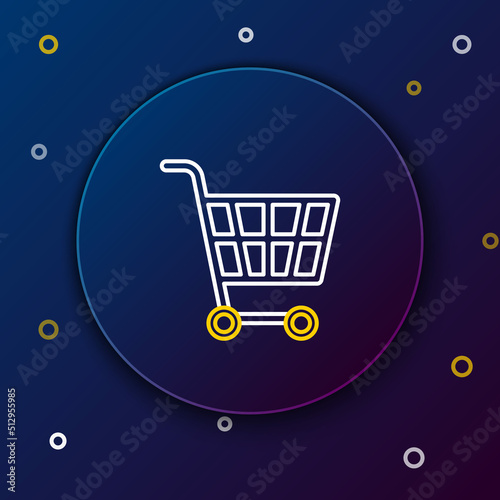 Line Shopping cart icon isolated on blue background. Online buying concept. Delivery service sign. Supermarket basket symbol. Colorful outline concept. Vector
