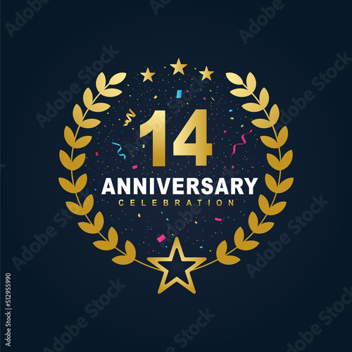 14 Anniversary celebration design, luxurious golden color 14 years Anniversary design.