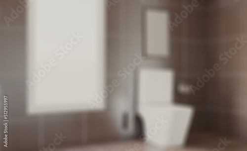 Scandinavian bathroom, classic vintage interior design. 3D rend. Abstract blur phototography.