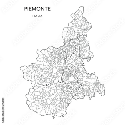 Vector Map of the Geopolitical Subdivisions of the Region of Piedmont (Piemonte) with Provinces and Municipalities (Comuni) as of 2022 - Italy photo