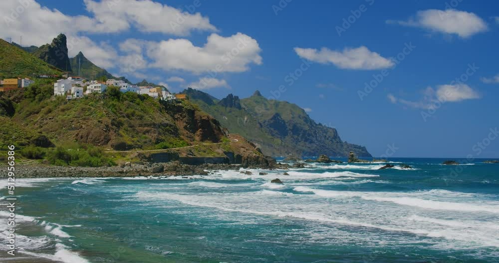 Almaciga beach and village on the north of Tenerife. Rocky coast and sand beach, near to playa de Benijo, Spain. Almaciga beach and village on the north of Tenerife. Rocky coast and sand beach, near to playa de Benijo, Spain.