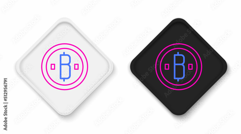 Line Cryptocurrency coin Bitcoin icon isolated on white background. Physical bit coin. Blockchain based secure crypto currency. Colorful outline concept. Vector Line Cryptocurrency coin Bitcoin icon isolated on white background. Physical bit coin. Blockchain based secure crypto currency. Colorful outline concept. Vector