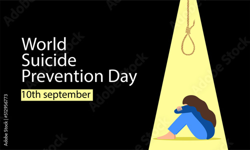 World suicide prevention day. 10 September. Depressive woman wants to commit suicide by hanging in the rope. Sad teen female think about death. 