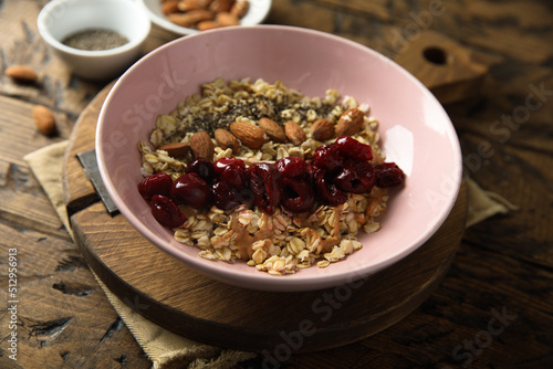 Traditional healthy granola bowl for breakfast