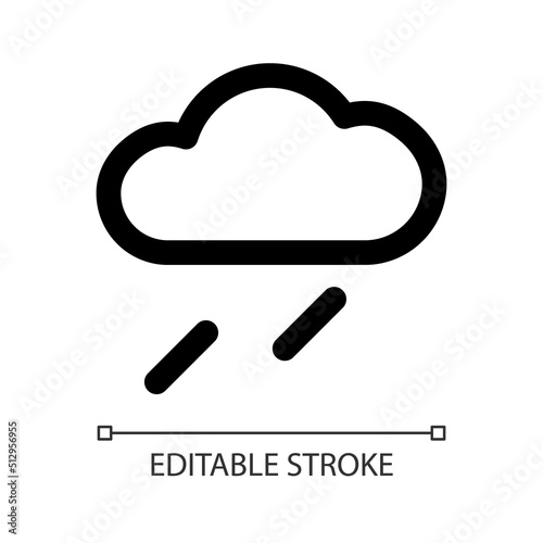 Light rain white linear ui icon. Moderate rain. Precipitation and overcast. GUI, UX design. Outline isolated user interface element for app and web. Editable stroke. Arial font used