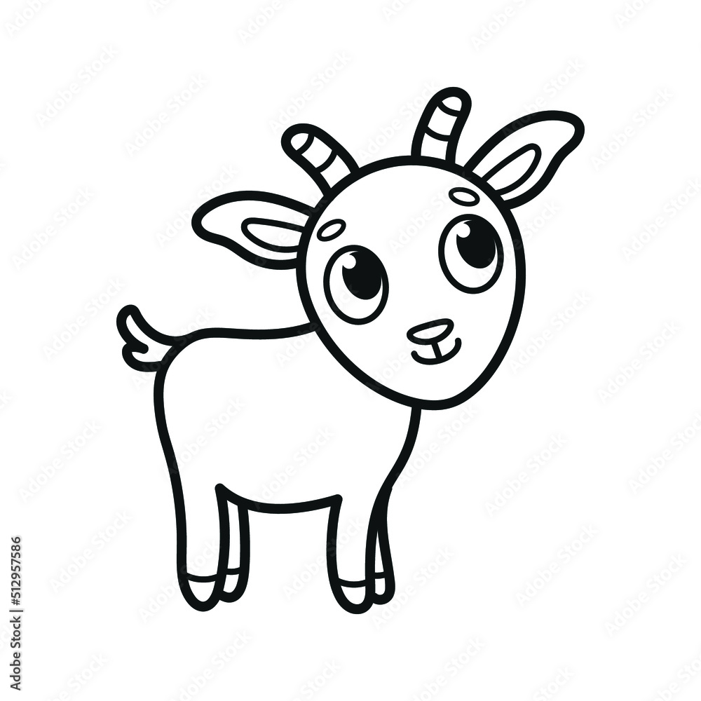 Cute goat. Pet. Black and white vector illustration. Coloring.