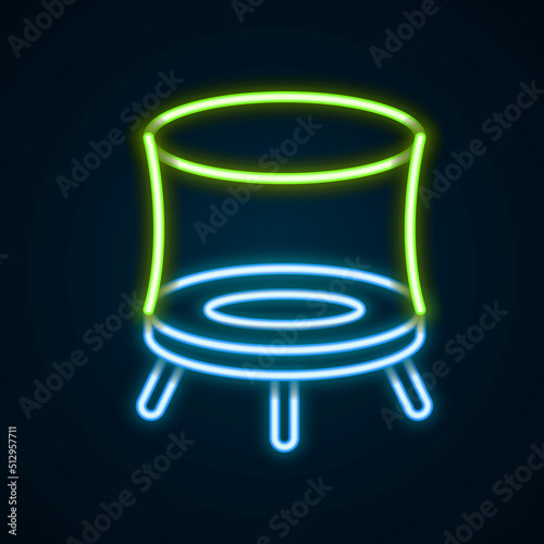 Glowing neon line Jumping trampoline icon isolated on black background. Colorful outline concept. Vector