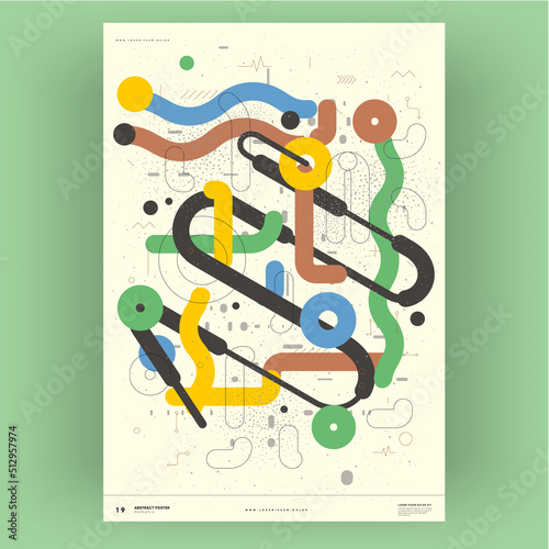Abstract poster. Vector trendy illustrations of geometric shapes. Memphis and Bauhaus style designs. Modern painting for interior.