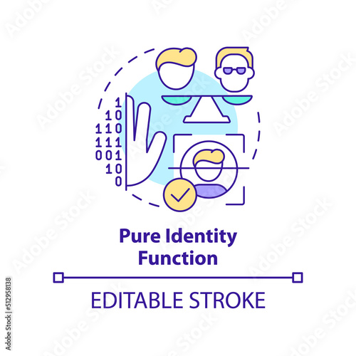 Pure identity function concept icon. Identity management process abstract idea thin line illustration. Control access. Isolated outline drawing. Editable stroke. Arial, Myriad Pro-Bold fonts used
