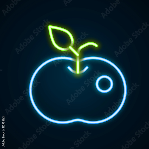 Glowing neon line Poison apple icon isolated on black background. Poisoned witch apple. Colorful outline concept. Vector