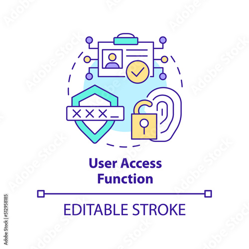 User access function concept icon. Identity management process abstract idea thin line illustration. Log-on function. Isolated outline drawing. Editable stroke. Arial, Myriad Pro-Bold fonts used