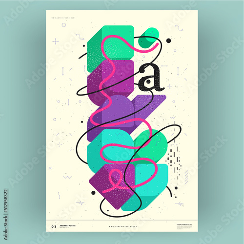 Abstract poster. Vector trendy illustrations of geometric shapes. Memphis and Bauhaus style designs. Modern painting for interior.