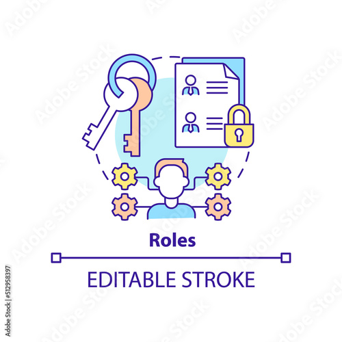 Roles concept icon. Identity management capability abstract idea thin line illustration. Granted authorizations. Isolated outline drawing. Editable stroke. Arial, Myriad Pro-Bold fonts used