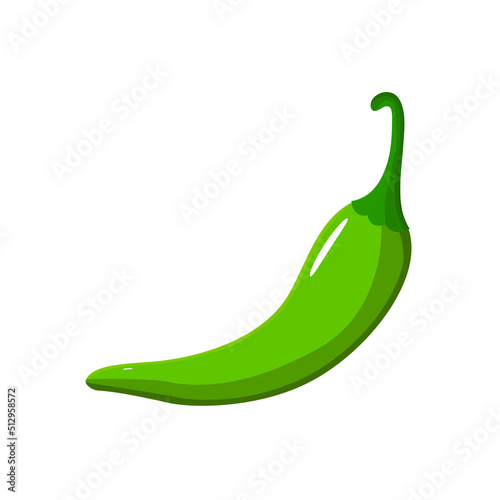 Green chilli pepper icon on white background. Fresh food spice. Vector illustration for design,print, web.