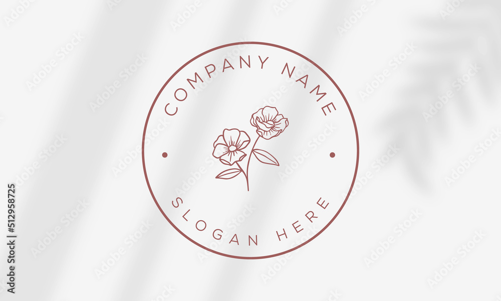 Naklejka premium Botanical Floral element Hand Drawn Logo with Wild Flower and Leaves. Logo for spa and beauty salon, boutique, organic shop, wedding, floral designer, interior, photography, cosmetic.