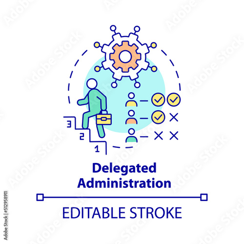 Delegated administration concept icon. Manage identities abstract idea thin line illustration. Different rights of access. Isolated outline drawing. Editable stroke. Arial, Myriad Pro-Bold fonts used