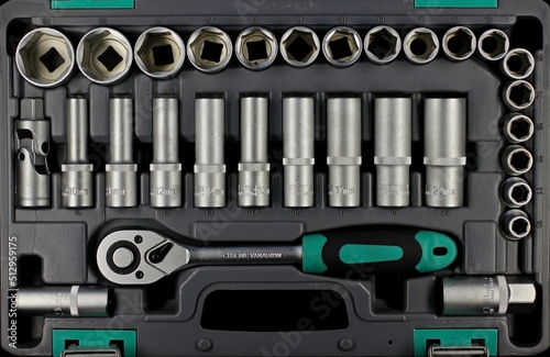 set of socket wrenches and adapters of different diameters