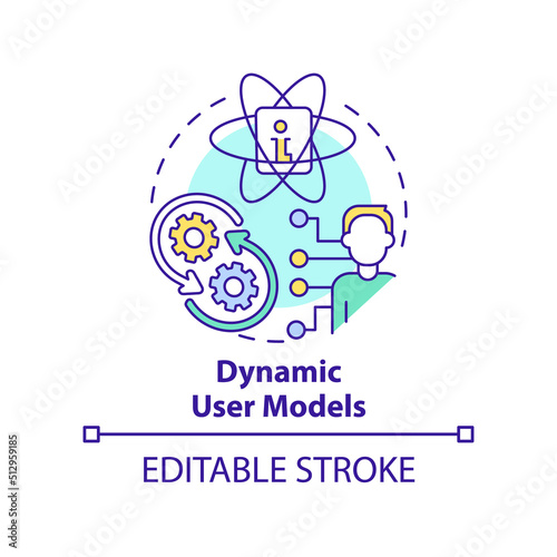 Dynamic user models concept icon. Human-computer interaction abstract idea thin line illustration. Update data about user. Isolated outline drawing. Editable stroke. Arial, Myriad Pro-Bold fonts used