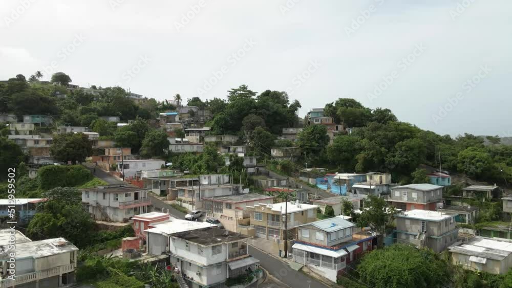 Drone shot up hill of Puerto Rican Neighborhood shot in 4k 24p Drone shot up hill of Puerto Rican Neighborhood shot in 4k 24p