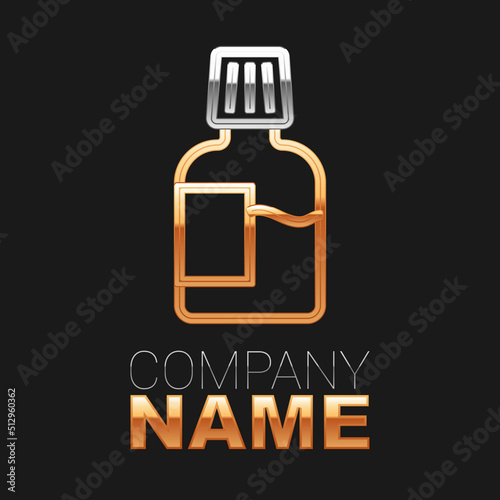 Line Mouthwash plastic bottle icon isolated on black background. Liquid for rinsing mouth. Oralcare equipment. Colorful outline concept. Vector