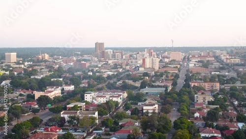 A foogy city of Bulawayo, Zimbabwe drone shot, from Masotsha Ndlovu Street. photo