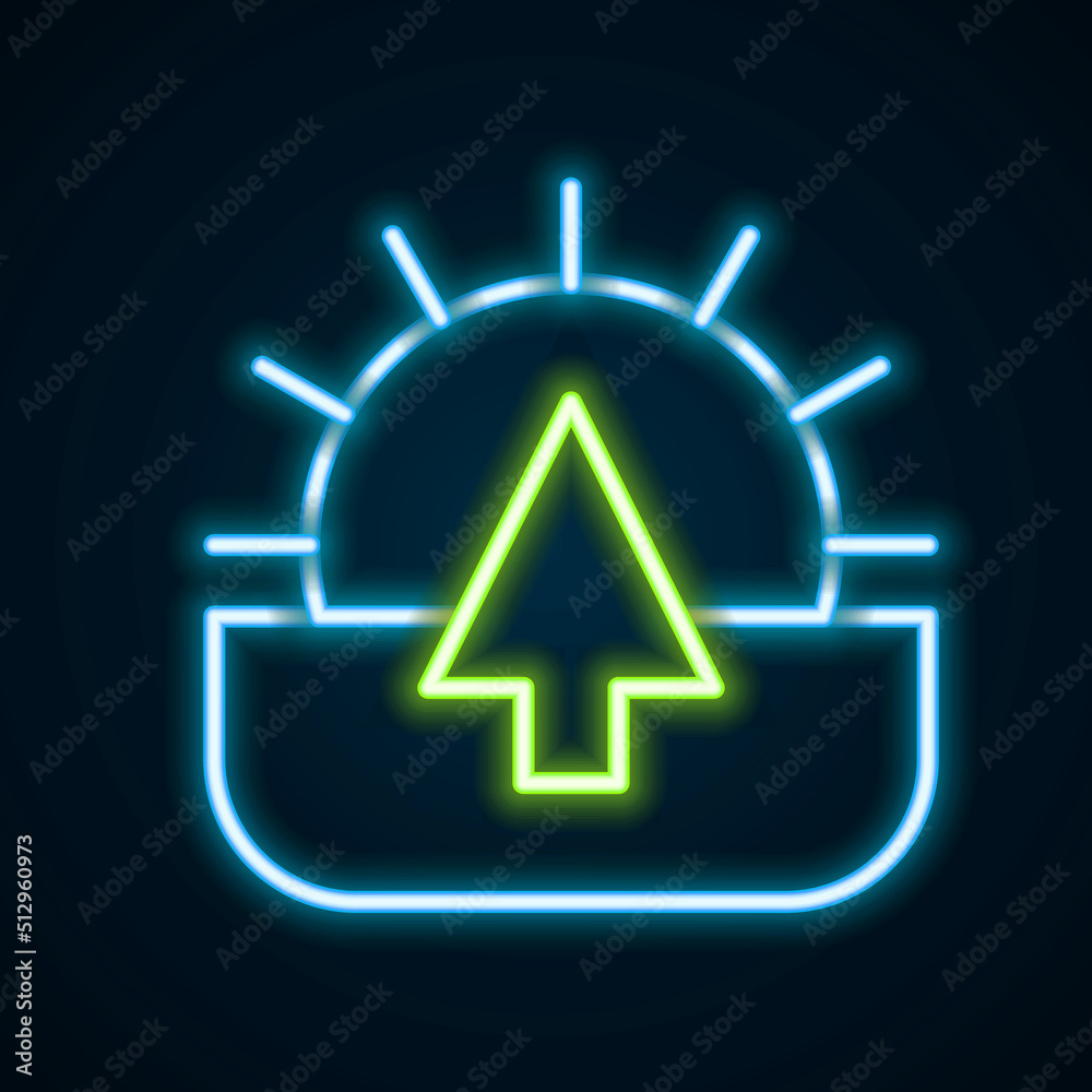 Glowing neon line Sunrise icon isolated on black background. Colorful outline concept. Vector Glowing neon line Sunrise icon isolated on black background. Colorful outline concept. Vector
