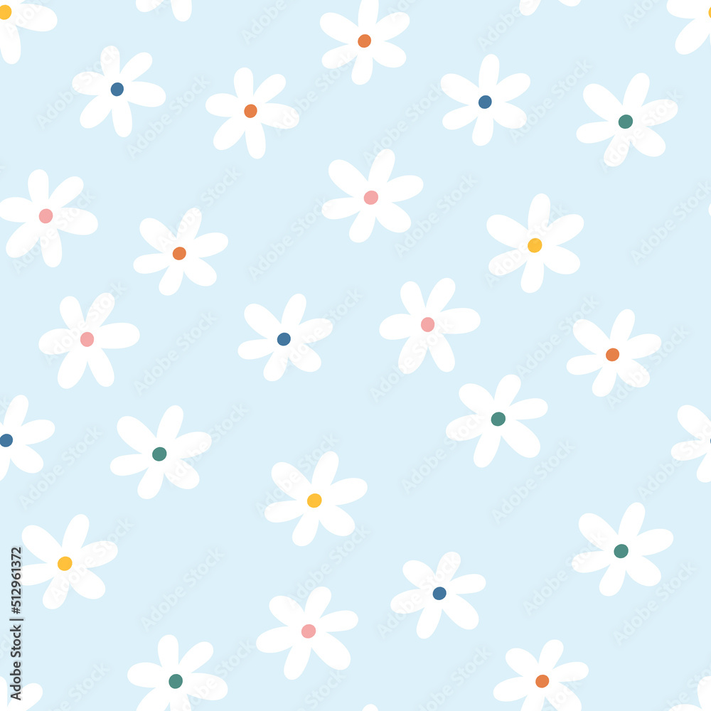 Seamless pattern made with simple daisy flowers. Naive Scandinavian botanical print. Seamless pattern made with simple daisy flowers. Naive Scandinavian botanical print.