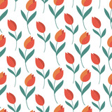 Seamless pattern made with abstract tulip flowers. Botanical shapes, naive vibes. Perfect as wallpaper, paper, textile print.