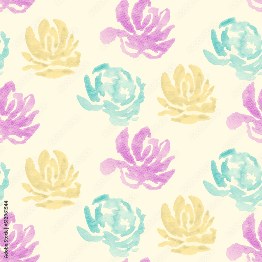 Vector seamless pattern with watercolor flowers. Pattern can be used for textile, fabric, wallpaper, website background, surface roughness.