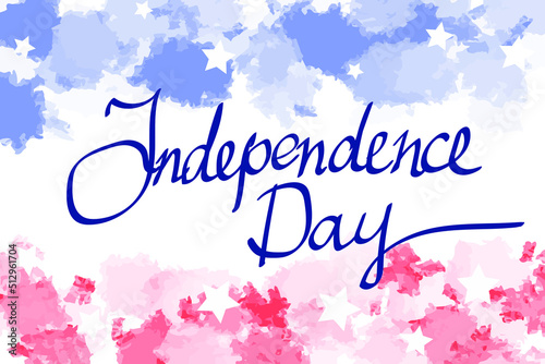 Independence Day 4th of July.Abstract background with watercolor splashes in flag colors for USA Independence day holiday. Blue and red colored with stars. 