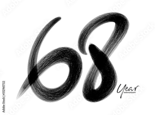 68 Years Anniversary Celebration Vector Template, 68 Years logo design, 68th birthday, Black Lettering Numbers brush drawing hand drawn sketch, number logo design vector illustration