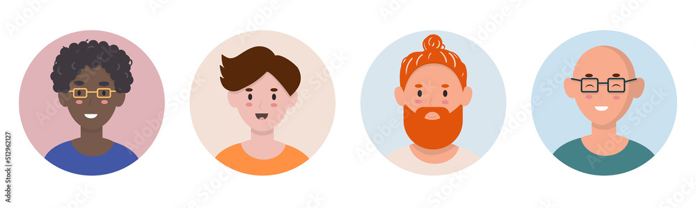 Set of male people avatars. Diverse group of men in various ages, skin colors, nationalities. Faceless portraits. Set of male people avatars. Diverse group of men in various ages, skin colors, nationalities. Faceless portraits.