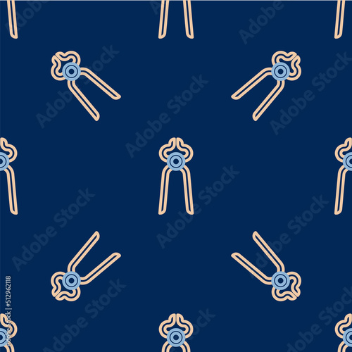 Line Blacksmith pliers tool icon isolated seamless pattern on blue background. Vector