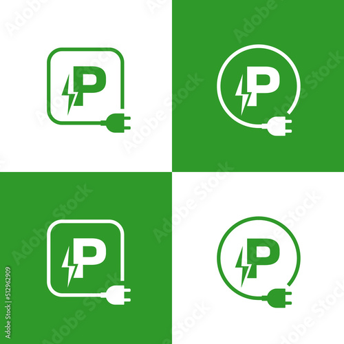 Letter P with plug icon