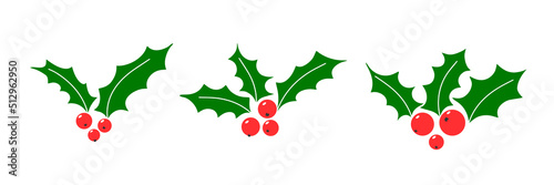 Holly berry Christmas vector icons, season decoration set, winter plants. Holiday illustration. mistletoe. 