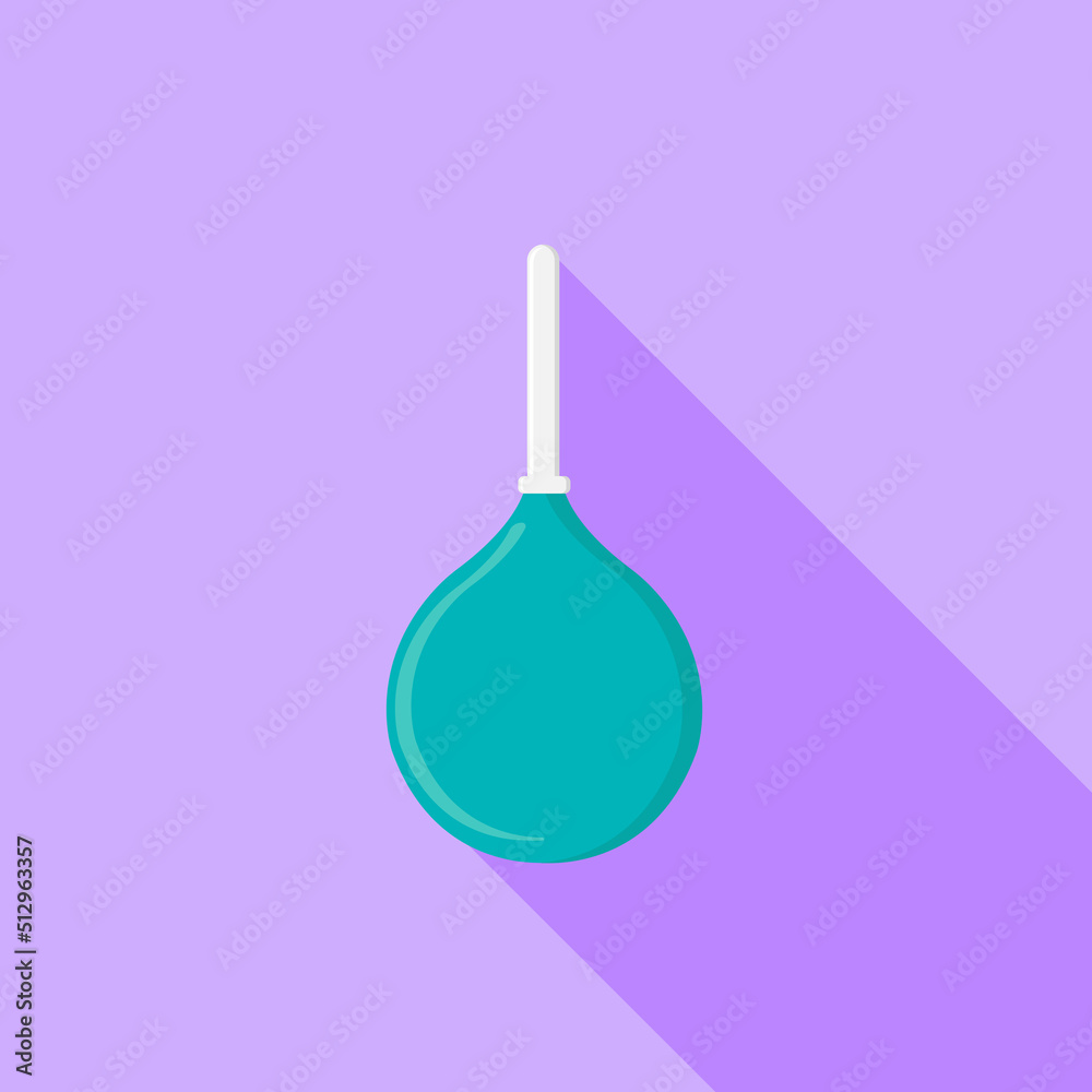 Cute cartoon gynaecological syringe or rubber enema, isolated on a colourful background with a long shadow. Medical supplies. Vector illustration. Cute cartoon gynaecological syringe or rubber enema, isolated on a colourful background with a long shadow. Medical supplies. Vector illustration.