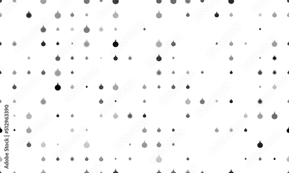 Seamless background pattern of evenly spaced black Christmas tree toys of different sizes and opacity. Vector illustration on white background Seamless background pattern of evenly spaced black Christmas tree toys of different sizes and opacity. Vector illustration on white background