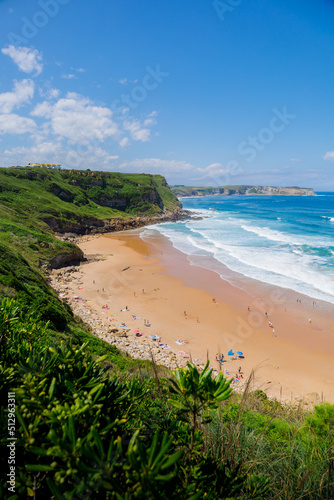 Beatiful ocean coast in summer day. Spain  suburb of Suances  summer day in the Province of Cantabria  it is photographed from Playa de Los Locos