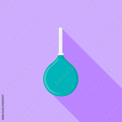 Cute cartoon gynaecological syringe or rubber enema, isolated on a colourful background with a long shadow. Medical supplies. Vector illustration.