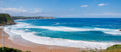 Fototapeta Naklejka Na Ścianę i Meble -  Beatiful ocean coast in summer day. Spain, suburb of Suances, summer day in the Province of Cantabria, it is photographed from Playa de Los Locos