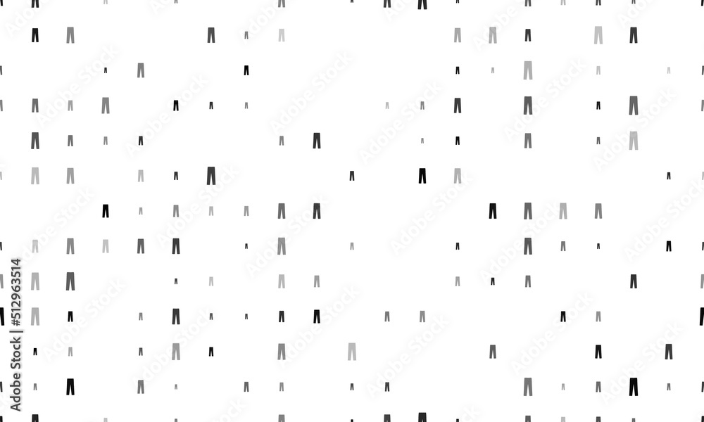 Seamless background pattern of evenly spaced black pants symbols of different sizes and opacity. Vector illustration on white background