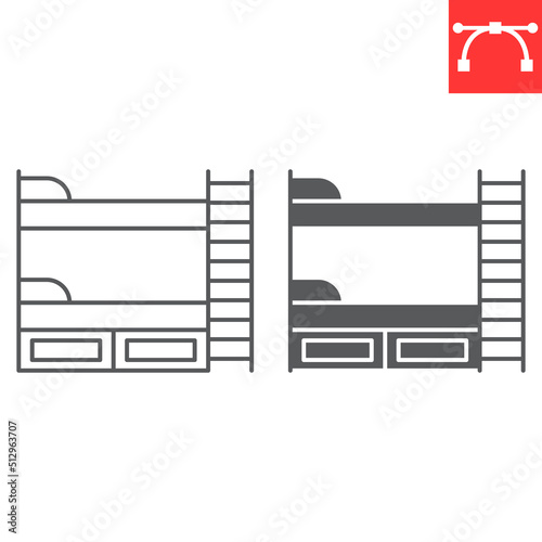 Bunk bed line and glyph icon, furniture and interior, bunk bed vector icon, vector graphics, editable stroke outline sign, eps 10.