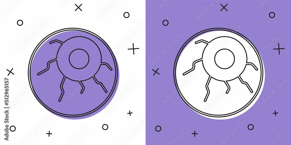 Obraz premium Set Eye icon isolated on white and purple background. Happy Halloween party. Vector