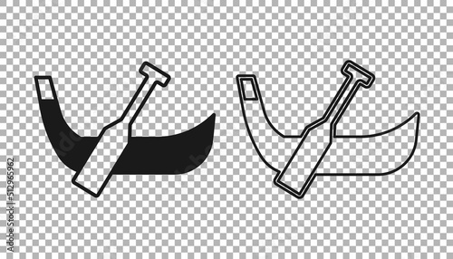 Black Gondola boat italy venice icon isolated on transparent background. Tourism rowing transport romantic. Vector